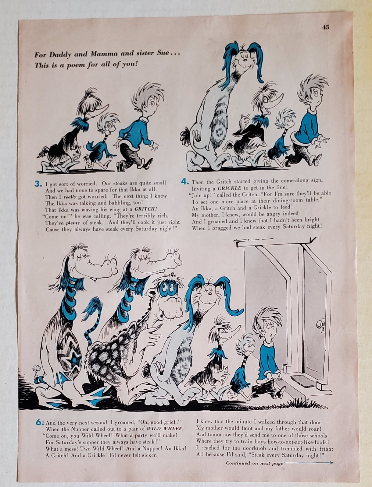 STEAK FOR SUPPER – 6TH LOST DR. SEUSS STORY ON ORIGINAL REDBOOK PAGES- NOV. 1950