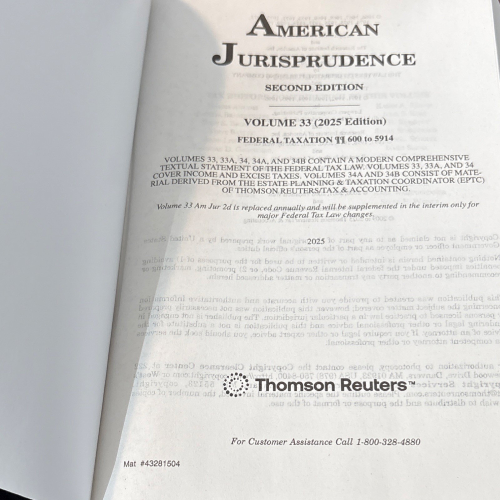 American Jurisprudence 2d Second Edition 2025 Thomson Reuters Federal Taxation