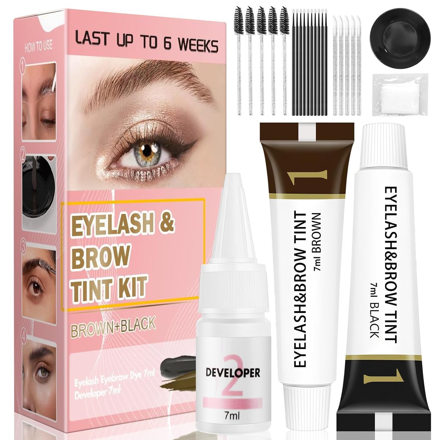 Eyelash & Eyebrow Color Kit,2 in 1 0.23 Fl Oz (Pack of 1), Black and Brown
