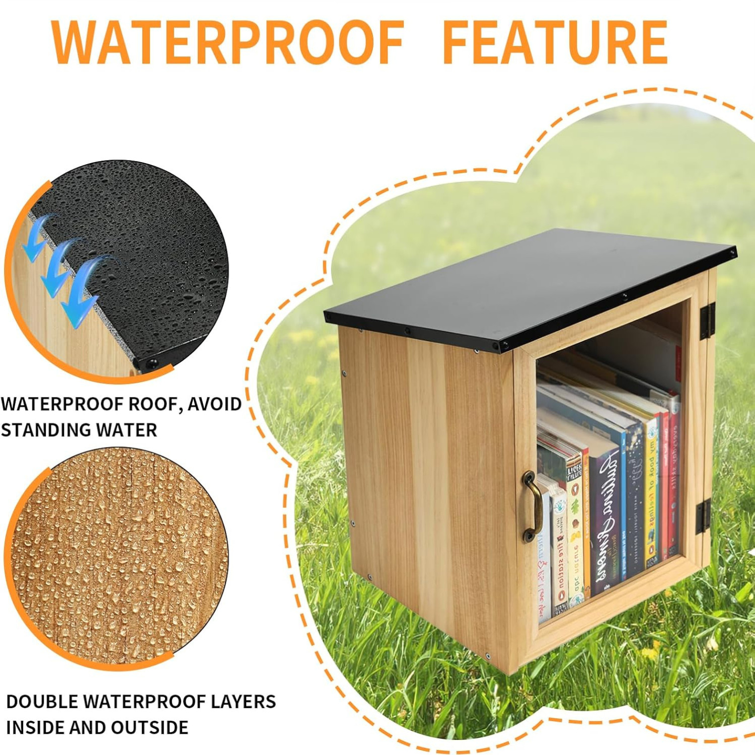 Free Library Little Library Box Outdoor Kit, Waterproof Wood for Sharing Books