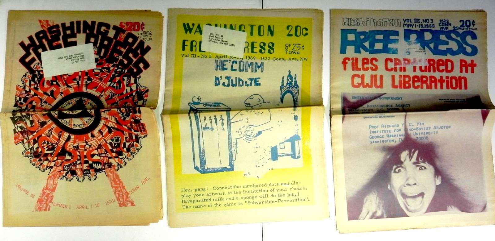 Lot of 38 Issues WASHINGTON DC FREE PRESS 1967-69 Radical Youth Underground USA