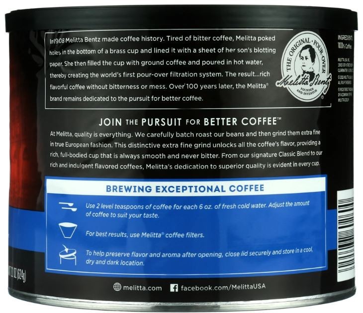 Melitta Classic Roast Caffeinated Canned Coffee, 22oz Can NEW