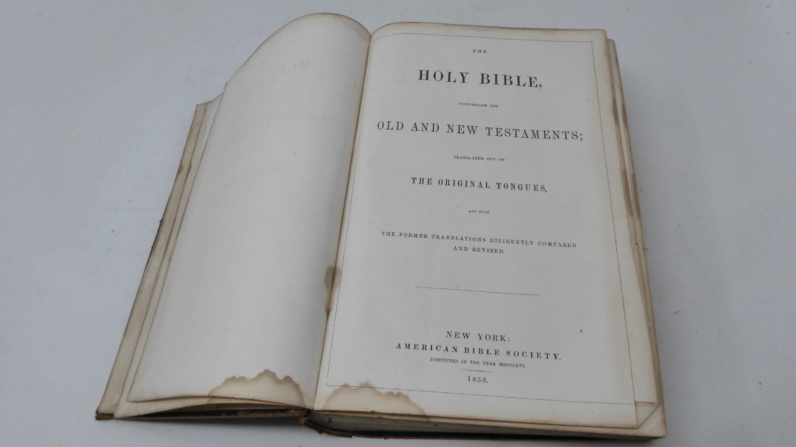 1853 American Bible Society Holy Bible Old and New Testaments Original Tongues