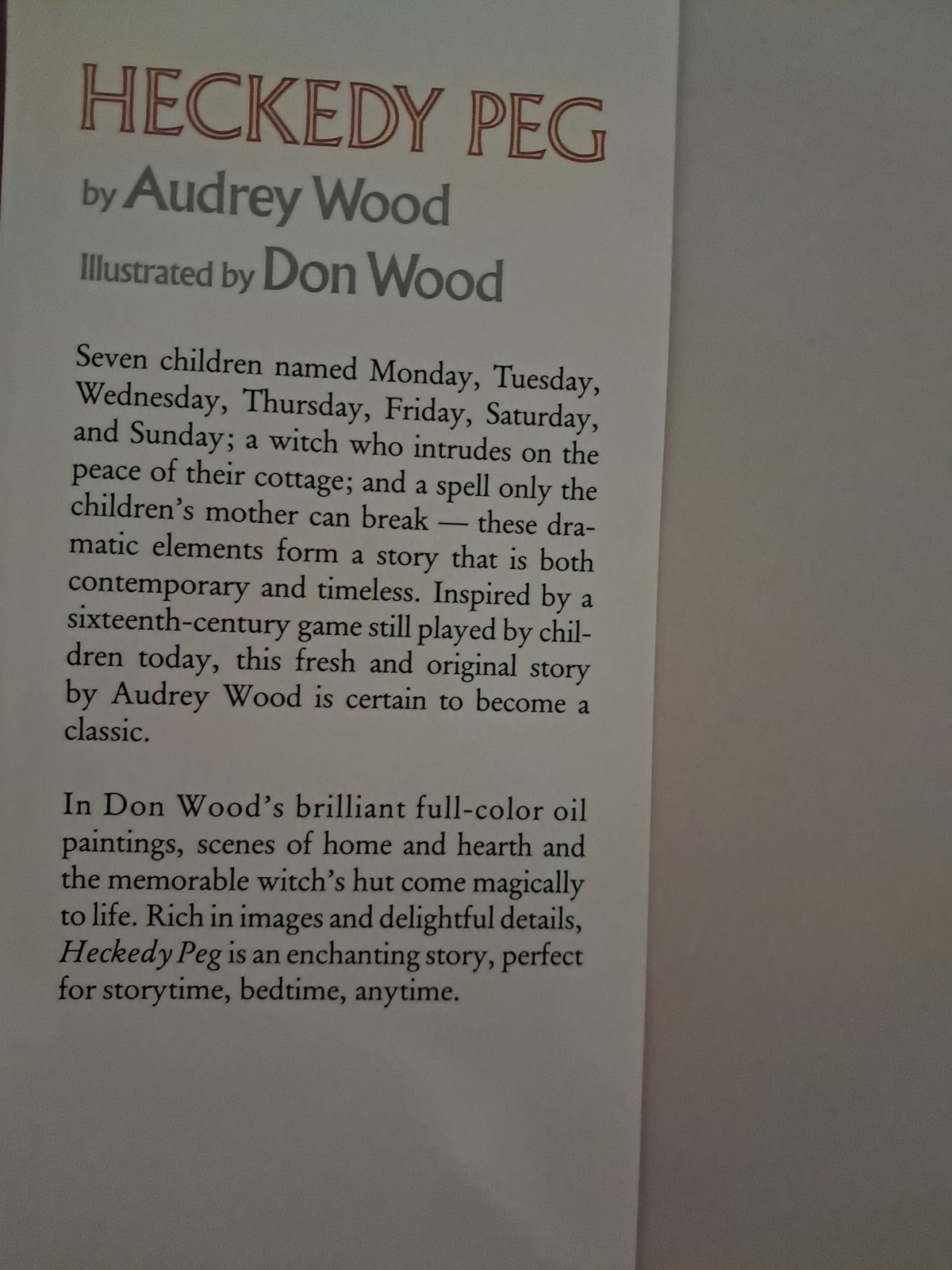 Autographed Audrey Wood Don Wood Heckedy Peg Hardcover Book