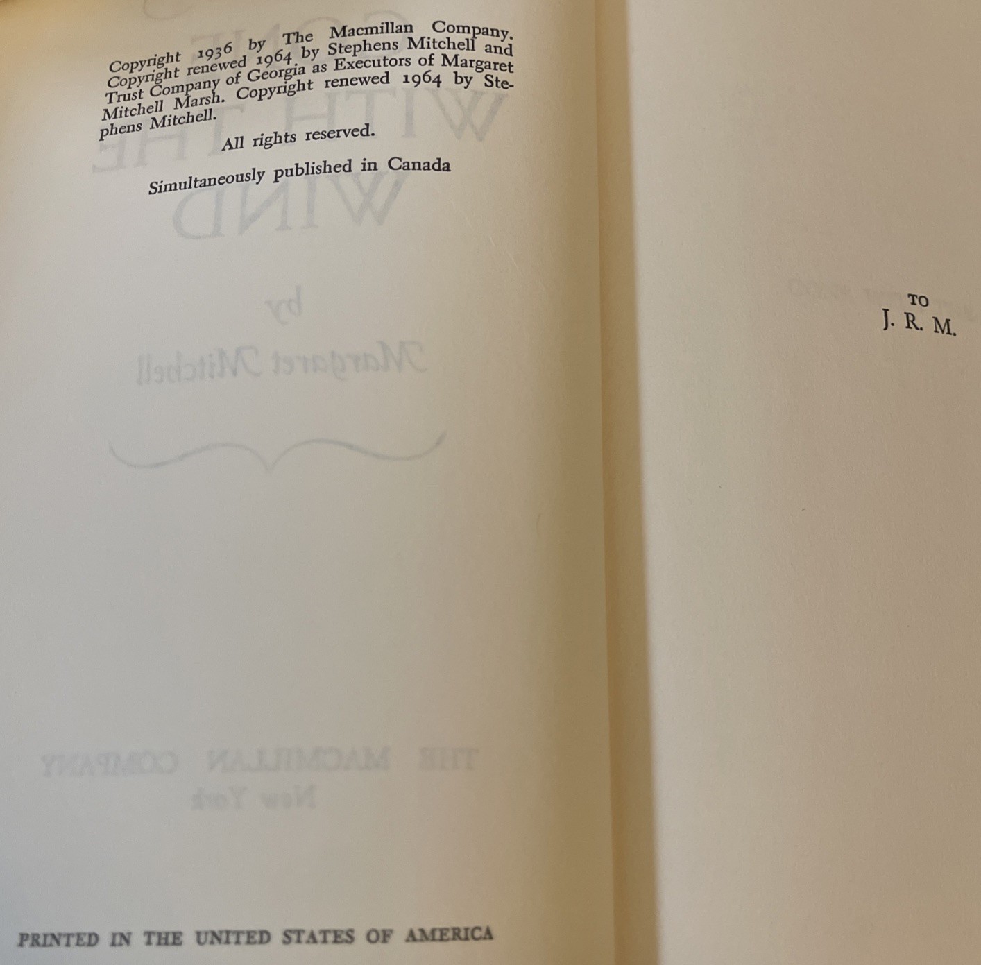 1964 Famous Novel “GONE with the WIND“ by Margaret Mitchell Hardcover 719 Pages