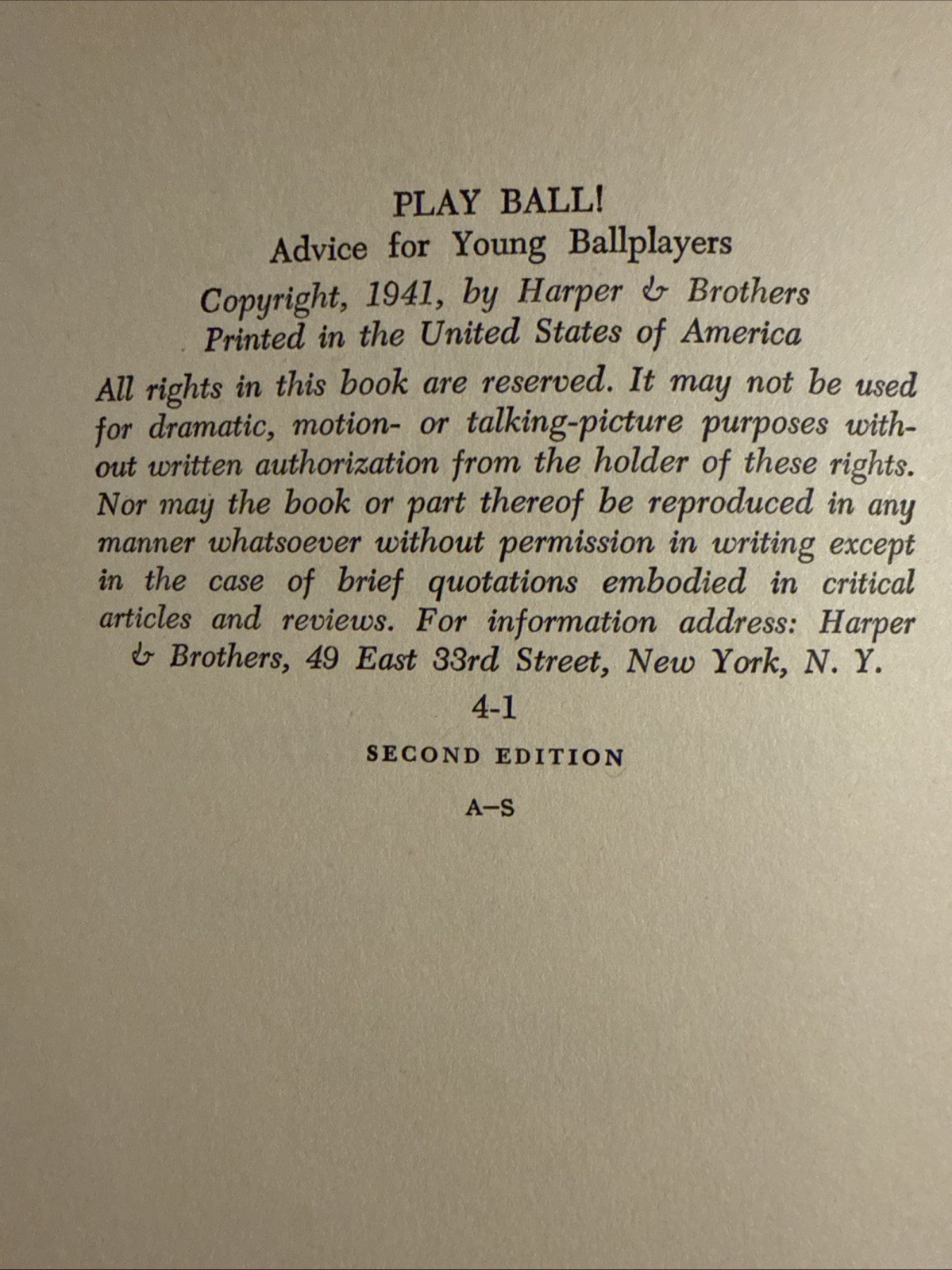 Vintage-PLAY BALL! by Charles E. Chapman & Henry L. Severeid 1941 2nd Ed-HC Book