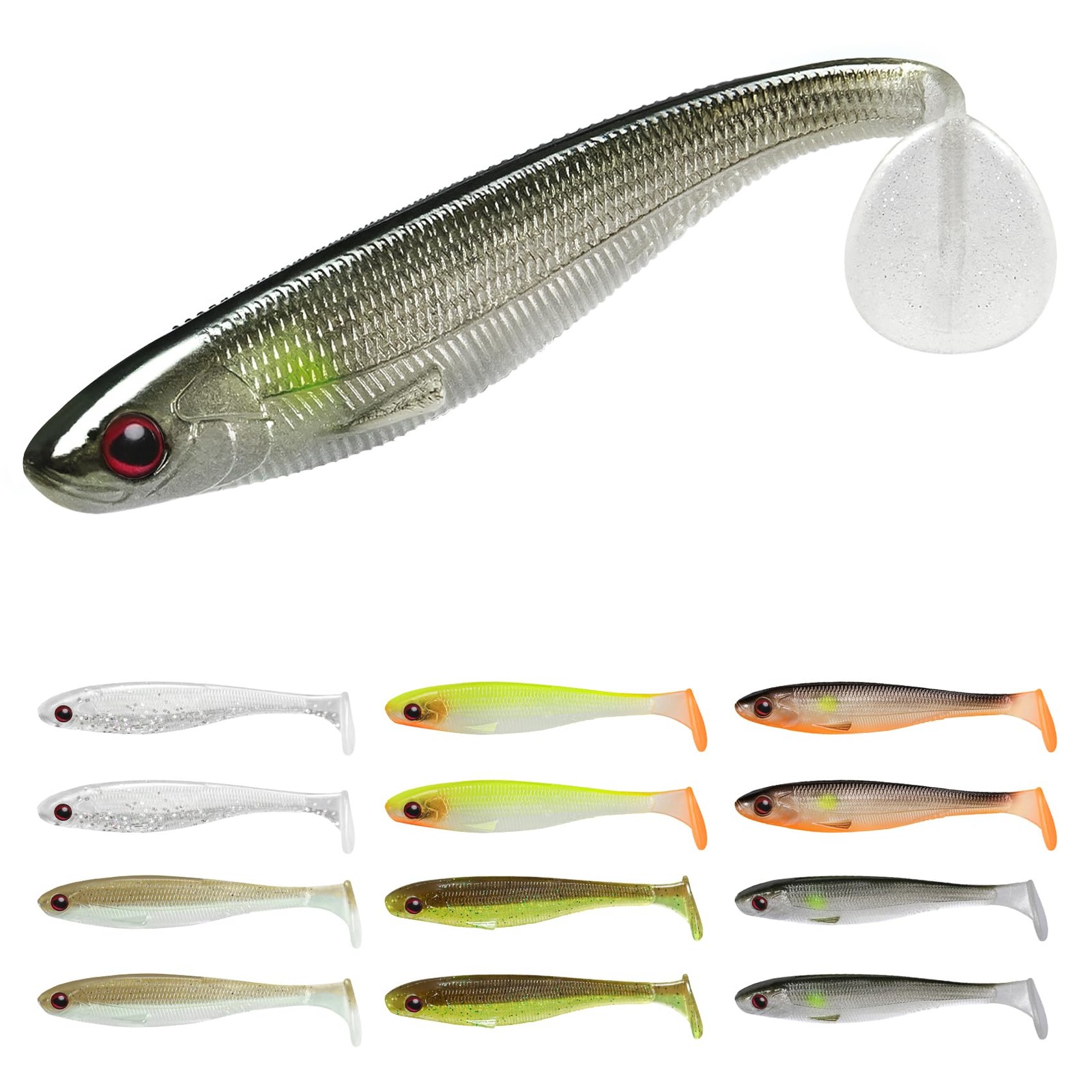 TRUSCEND 12 PCS Fishing Lures for Bass Trout 4in (10cm), 4″,12pcs,0.3oz