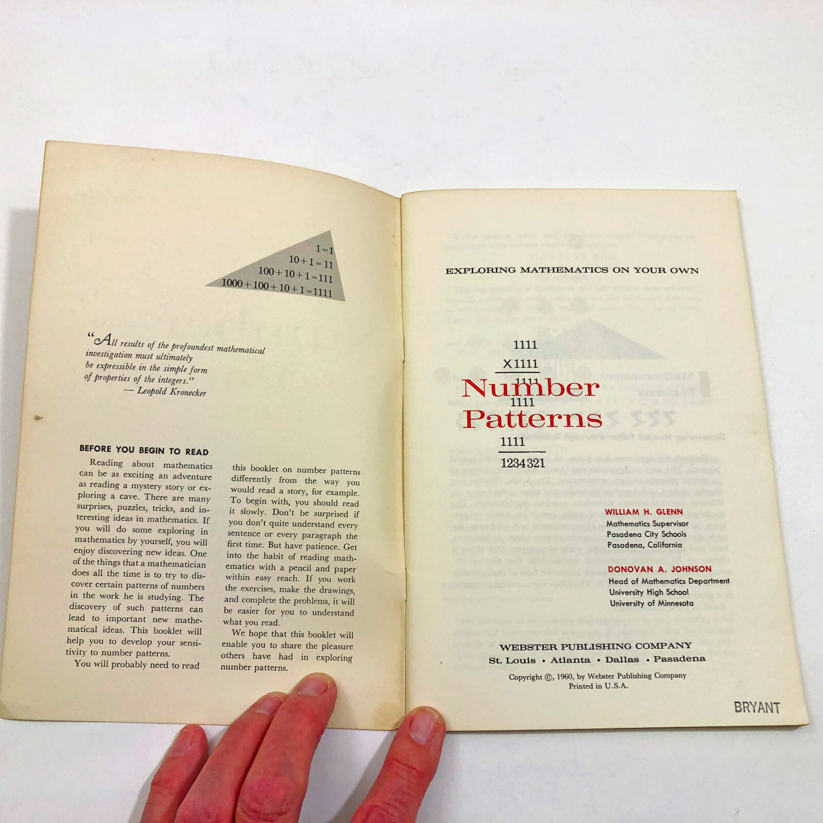 Number Patterns PB 47 pages Webster Publishing 1960 Glenn & Johnson