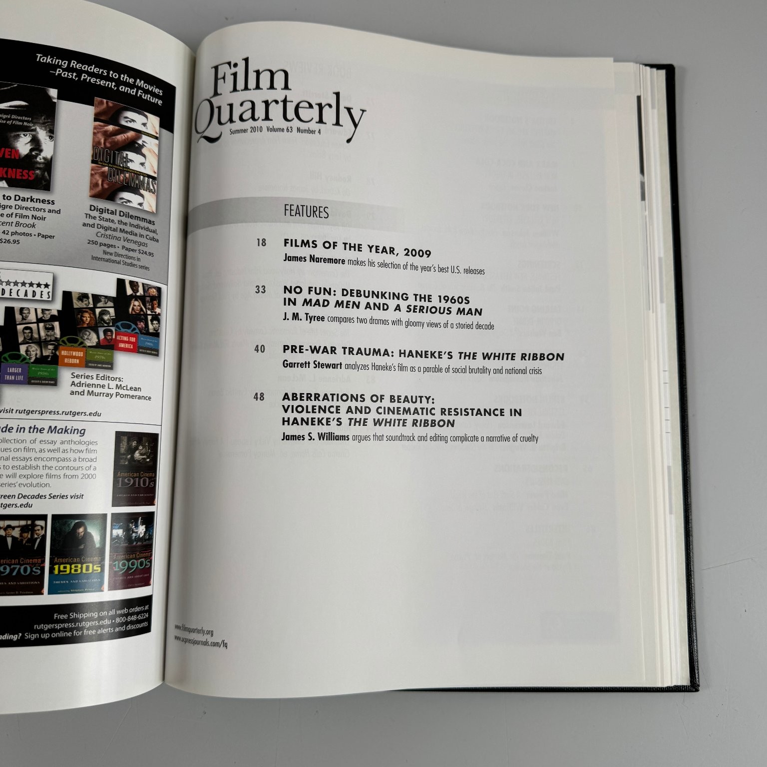Film Quarterly Magazine Lot 2009-2010 Volumes 62 63 Film Culture