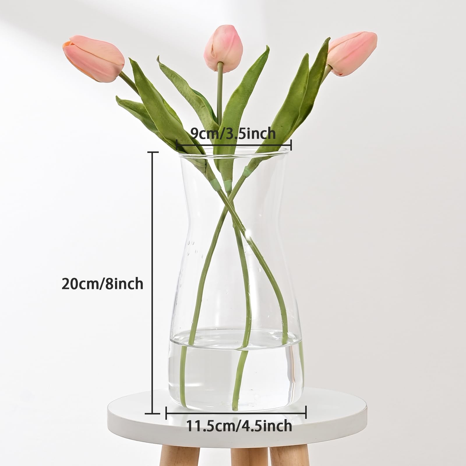 8 inch Clear Glass Flower Vases for Centerpiece Table Home 8 inches, White