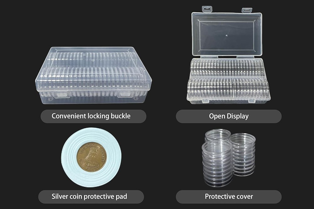 50PCS*40mm Coin Capsules Round Plastic Coin Holder White gaskets with Case Box🔥