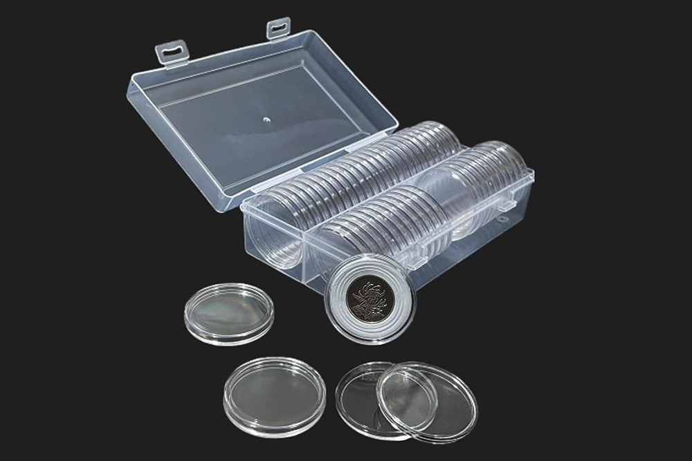 50PCS*40mm Coin Capsules Round Plastic Coin Holder White gaskets with Case Box🔥