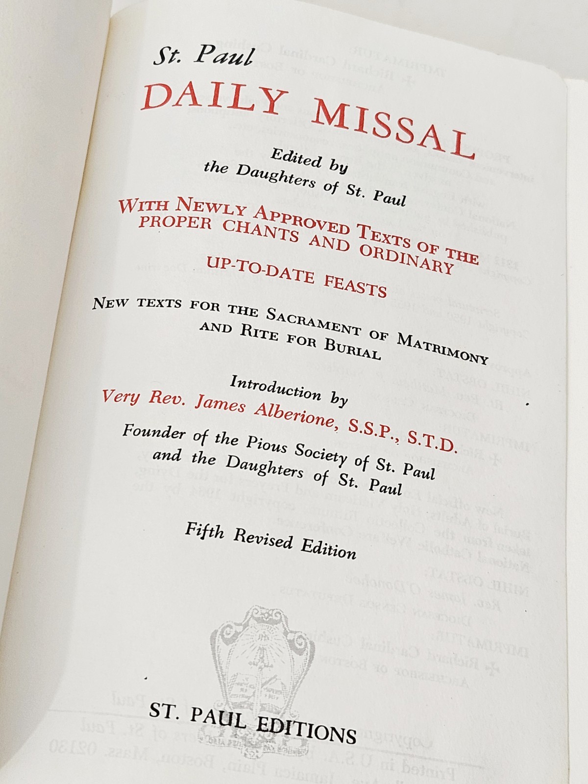 1964 St Paul Daily Missal Hardcover Ribbon Bookmarks 4×6.5 In. 2 In. Thick.