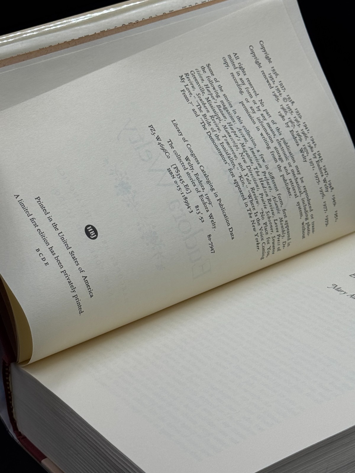 WELTY, Eudora. The Collected Stories of Eudora Welty. HBJ, 1980 SIGNED, 1st/1st.
