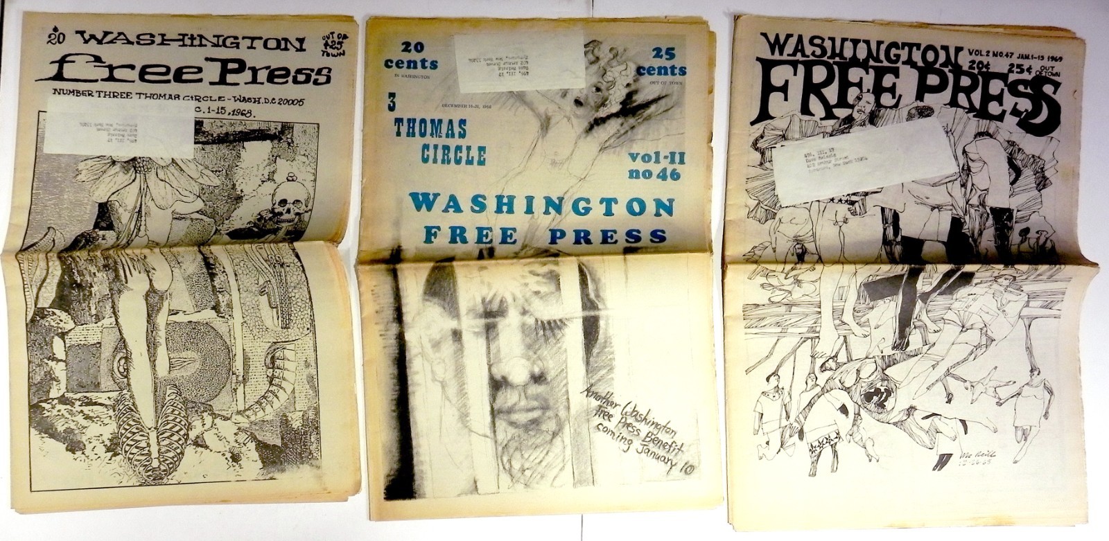 Lot of 38 Issues WASHINGTON DC FREE PRESS 1967-69 Radical Youth Underground USA