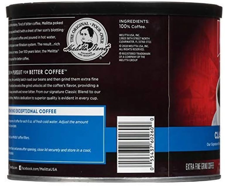 Melitta Classic Roast Caffeinated Canned Coffee, 22oz Can NEW