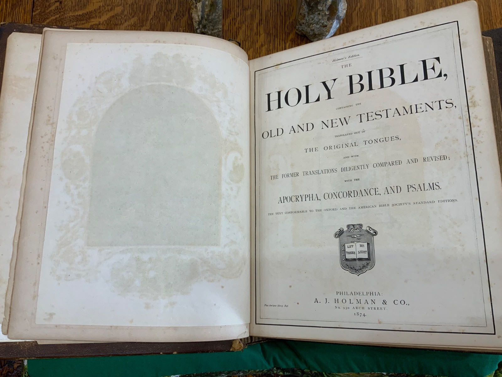 1874 Holy Bible Old & New Testament + Apocrypha Philadelphia Holman Imprint