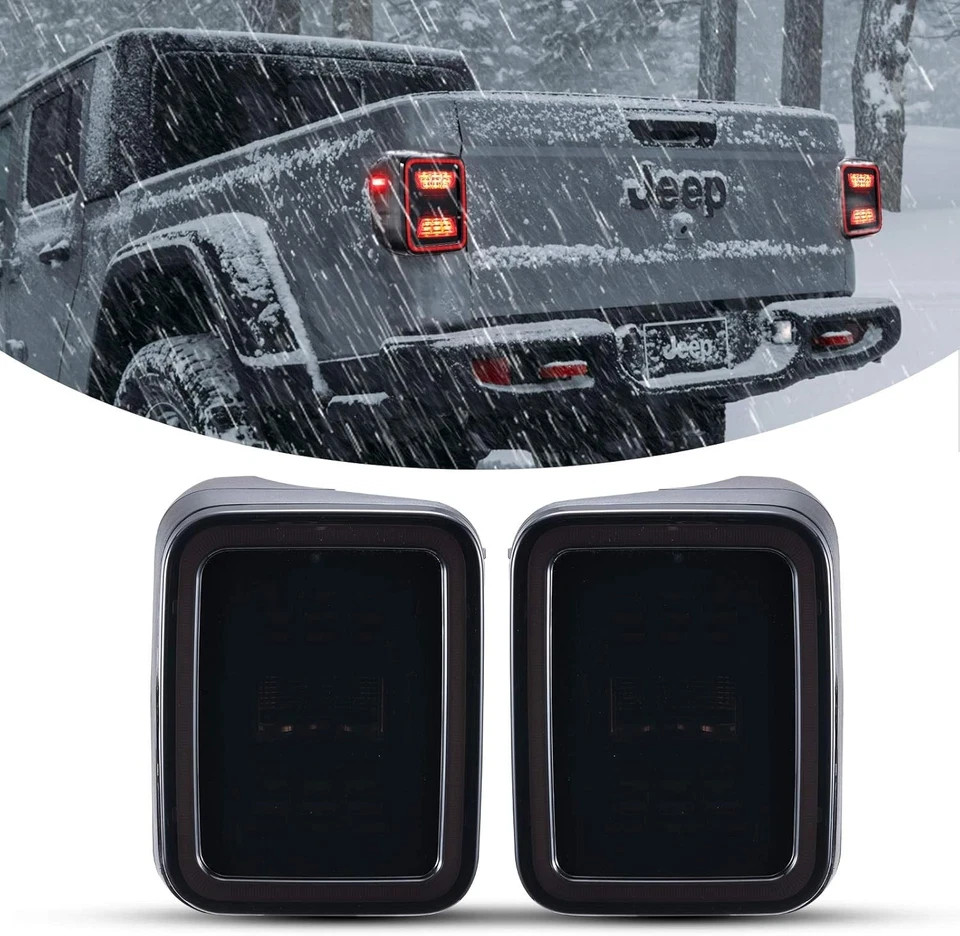 Smoked LED Tail Lights for 2020-2026 Jeep Gladiator JT Accessories, Black Housin