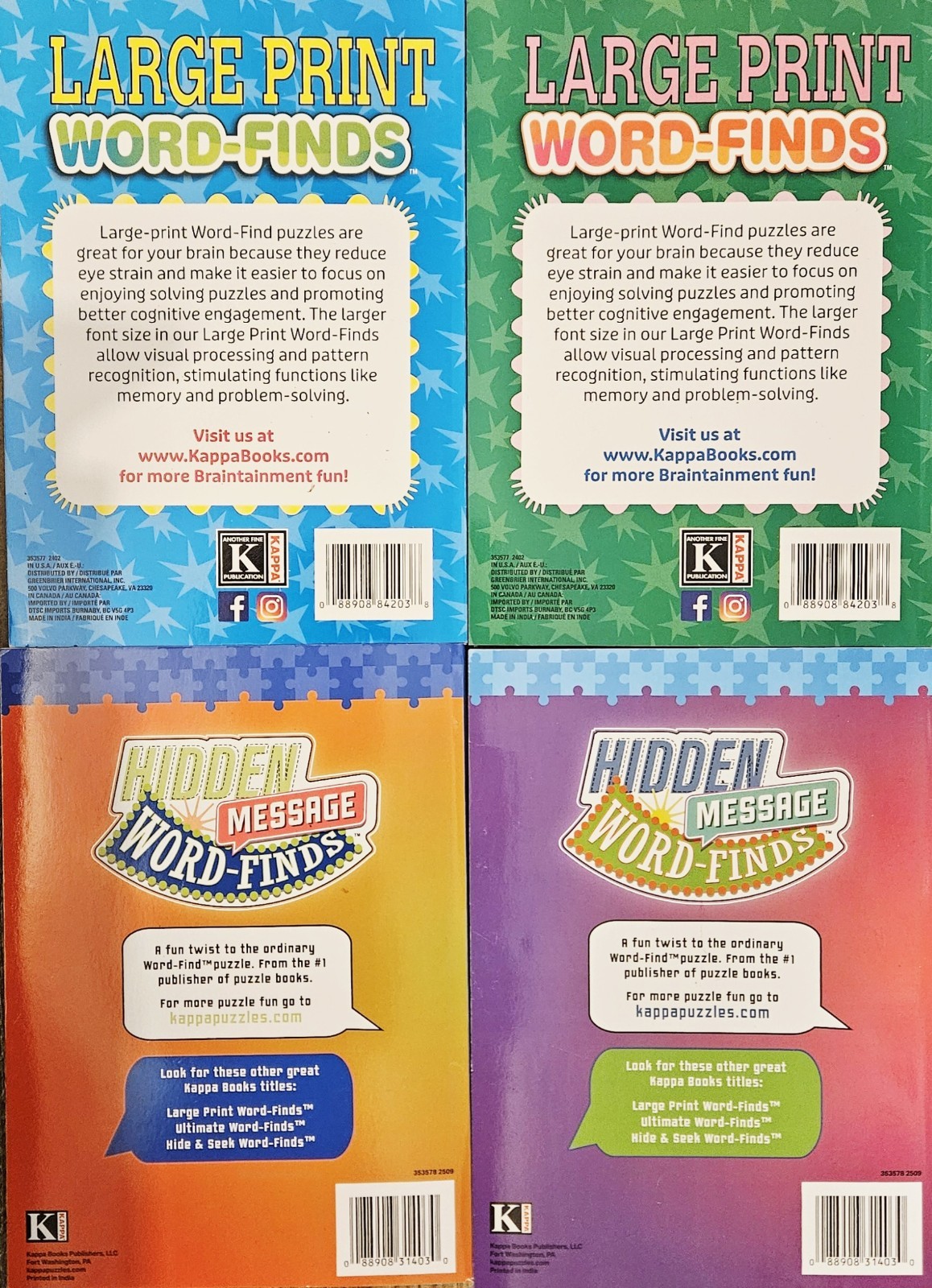 Large Print Word Search & Hidden Message Word Finds Set Of 4 Full Size Brand New
