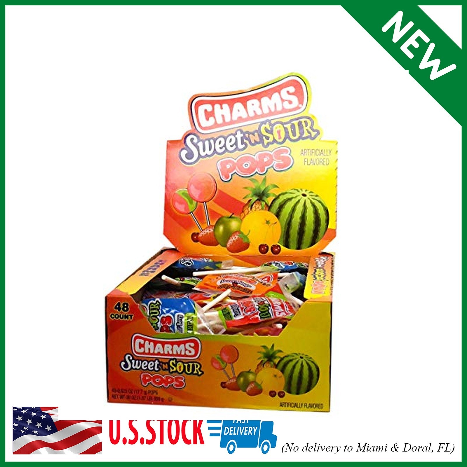 Charms Sweet and Sour Pops – Box of 48 Individually Wrapped 0.6 oz. Lollipops –