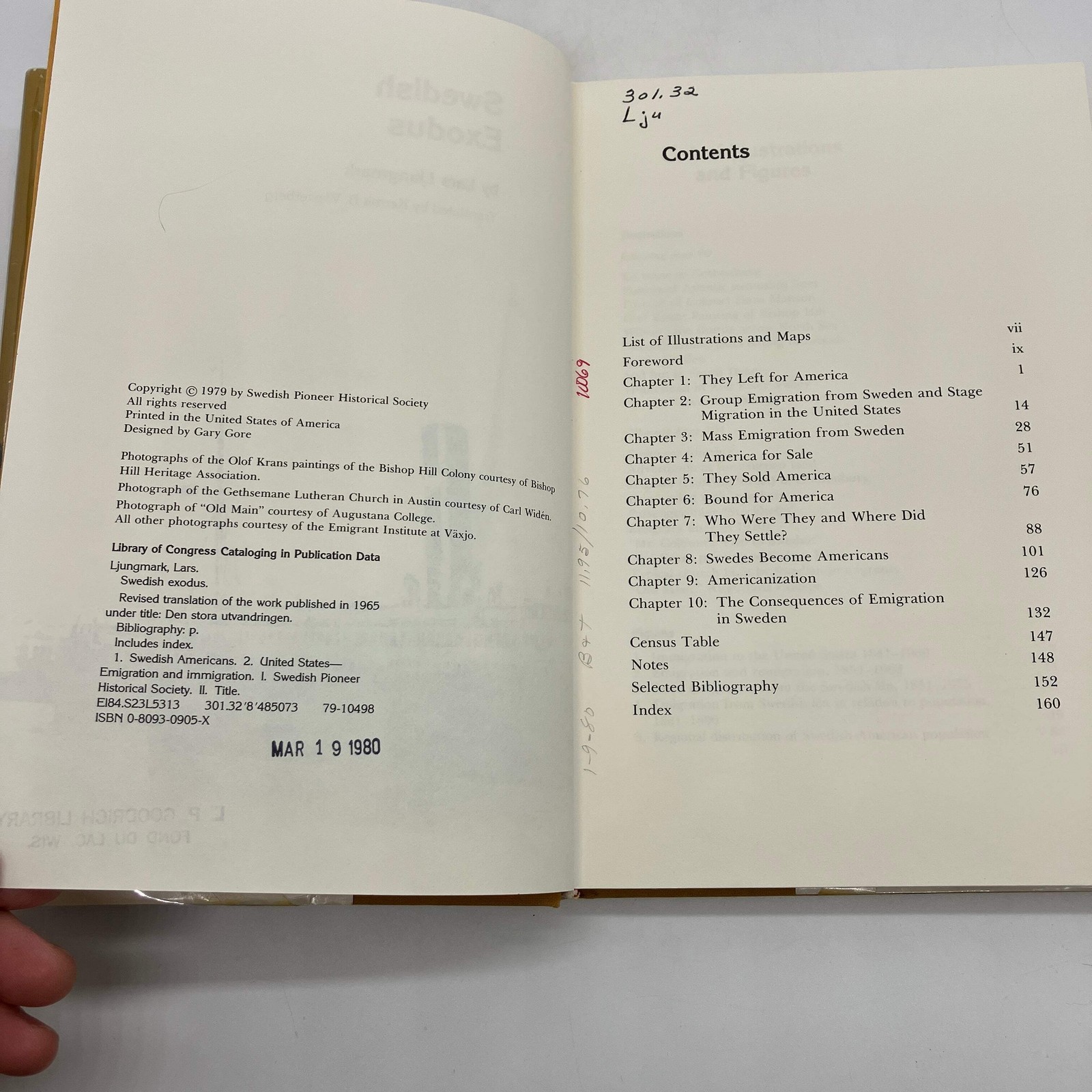 Swedish Exodus (1979) Lars Ljungmark Ex-Library Hardcover Dust Jacket Good