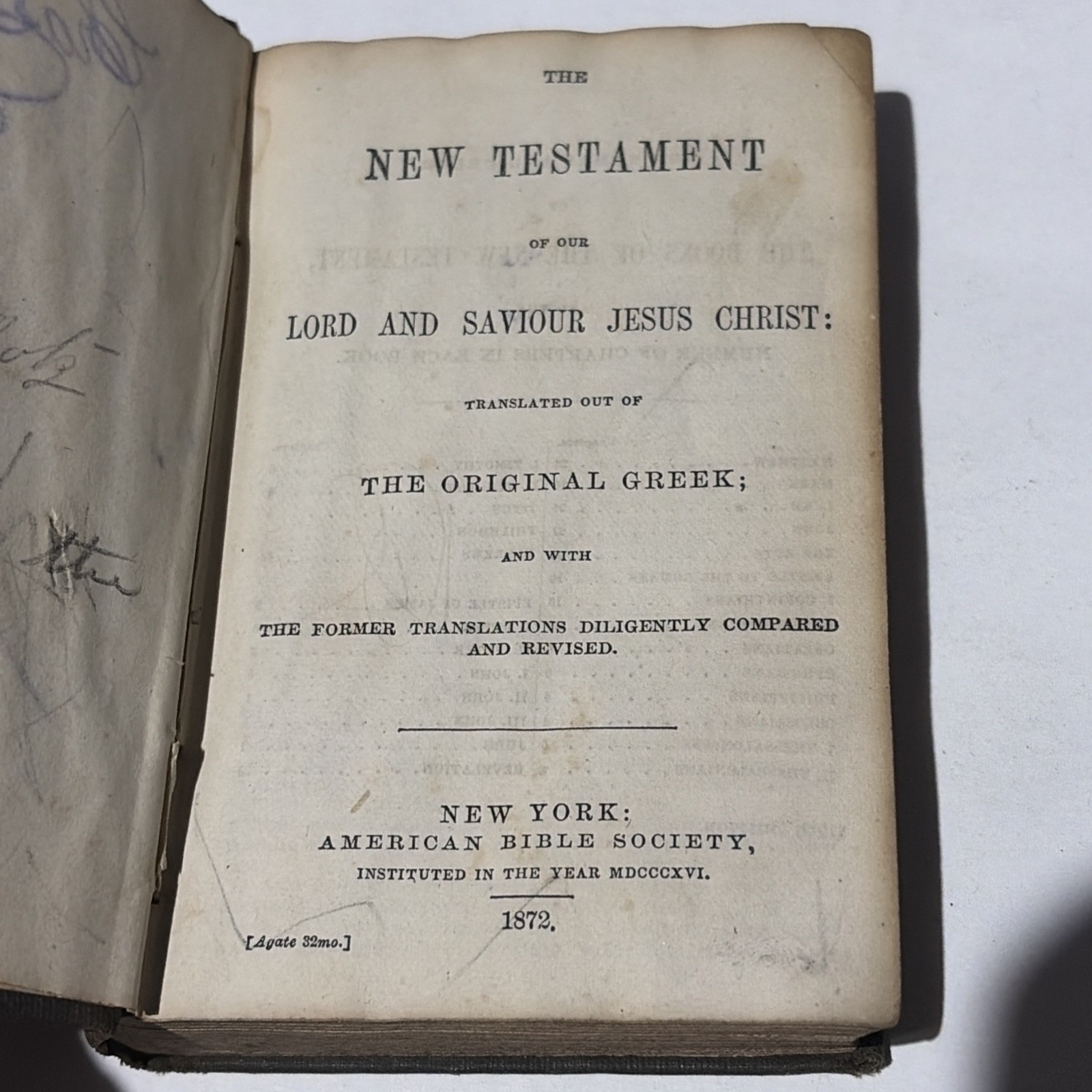 THE NEW TESTAMENT, N.Y. 1872, AMERICAN BIBLE SOCIETY, POCKET BIBLE
