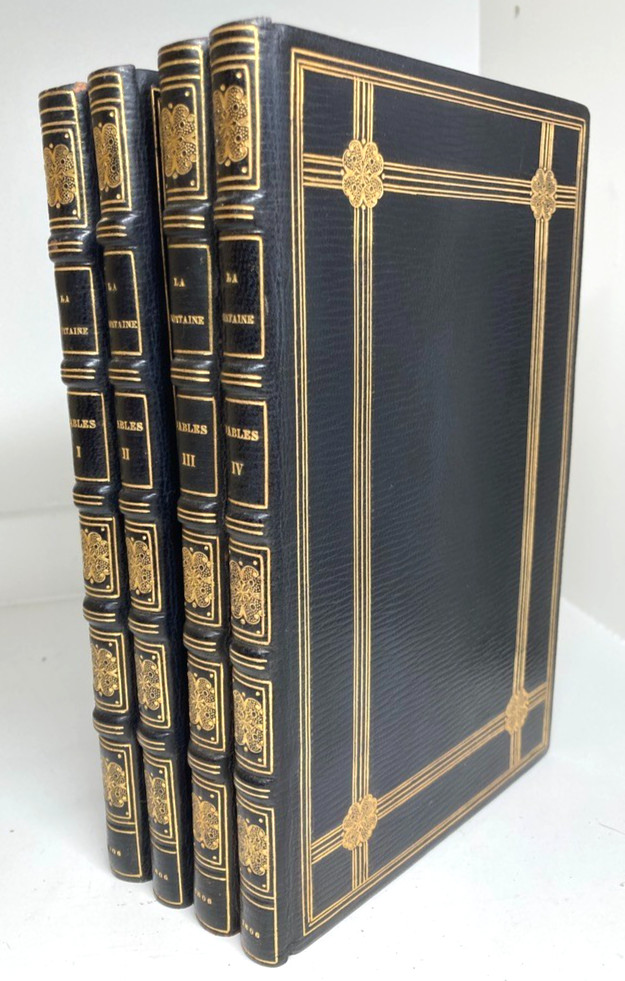 1806 La Fontaine Fables 4 Vols Taffin Signed Fine Morocco Leather Plates Uncut