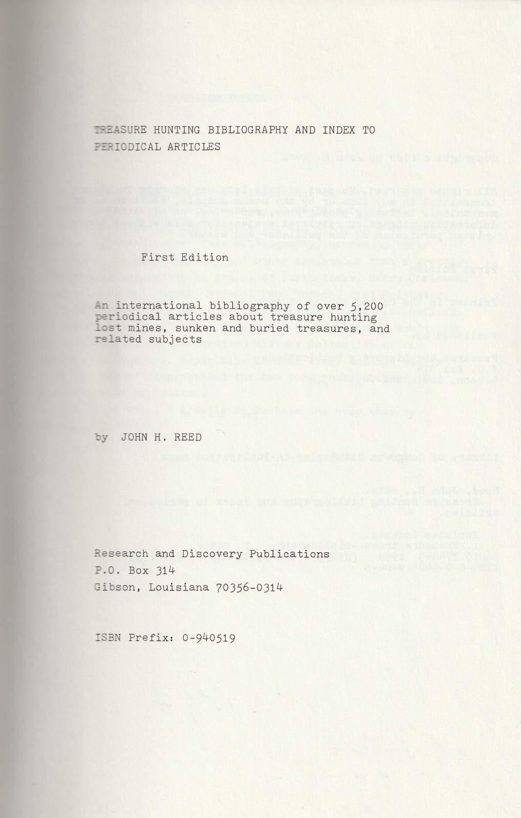 Treasure Hunting Bibliography and Index to Periodical Articles