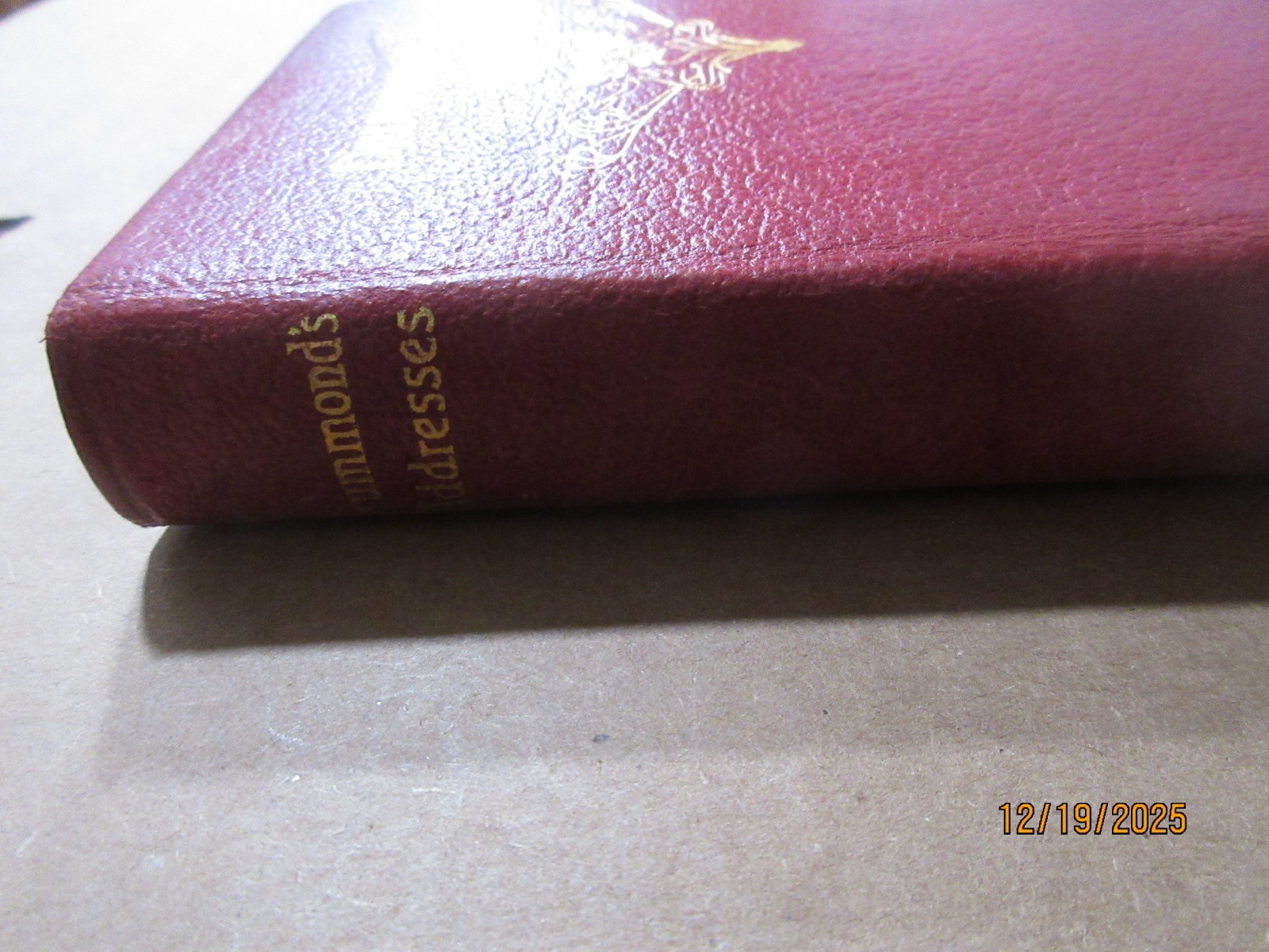 Antique Red Leather Cover w/ Gold Gilt Pages Book Henry Drummond’s Addresses