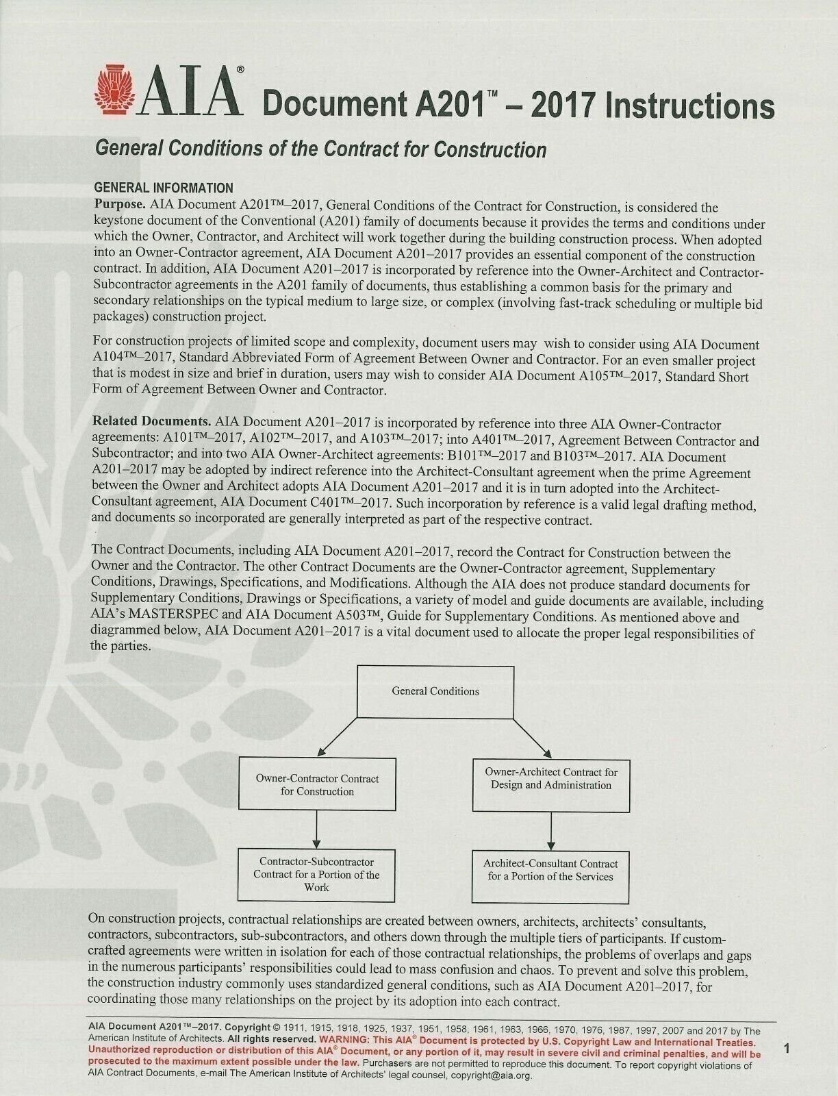 AIA Documents A201 A401 A701 – 2017/18 General Conditions