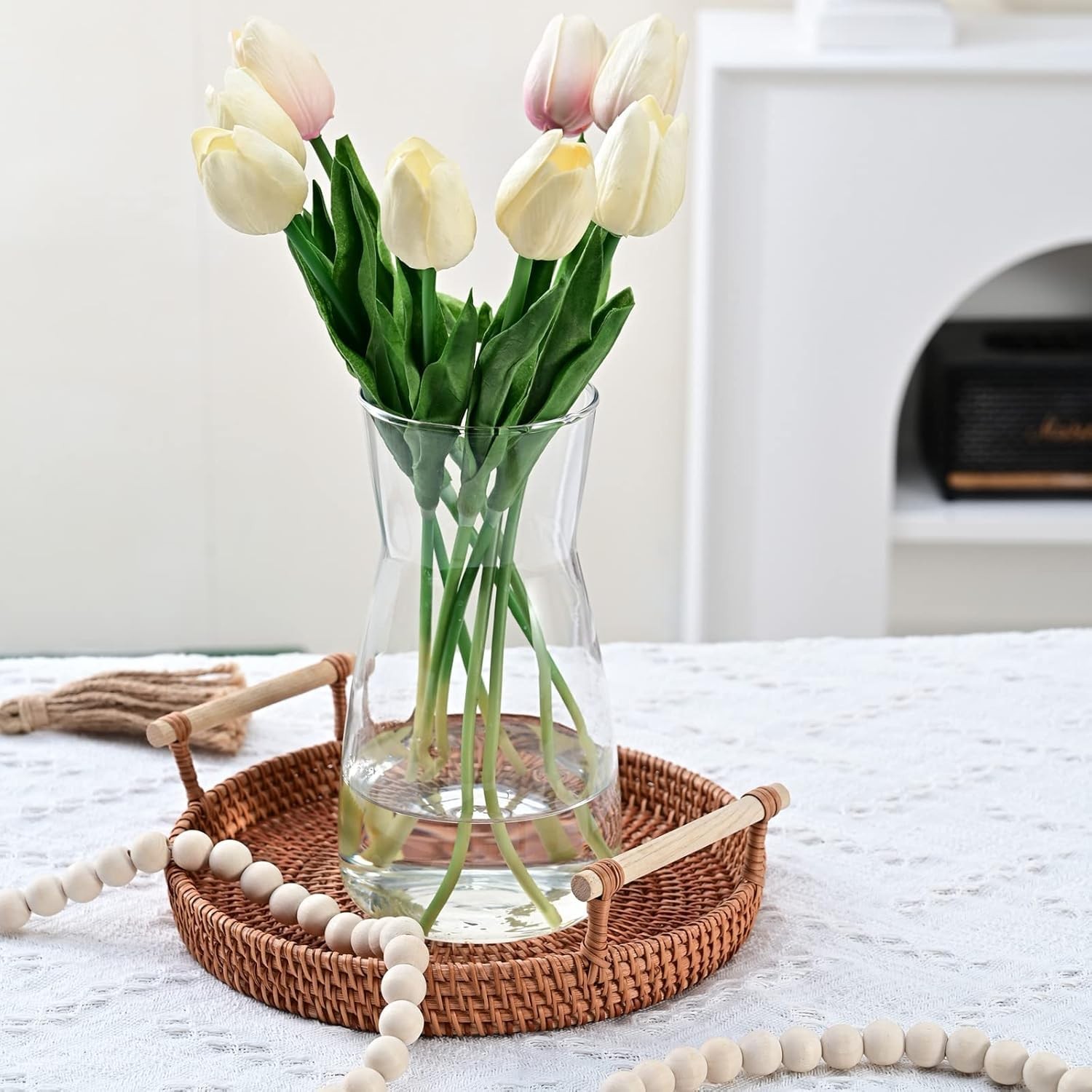 8 inch Clear Glass Flower Vases for Centerpiece Table Home 8 inches, White