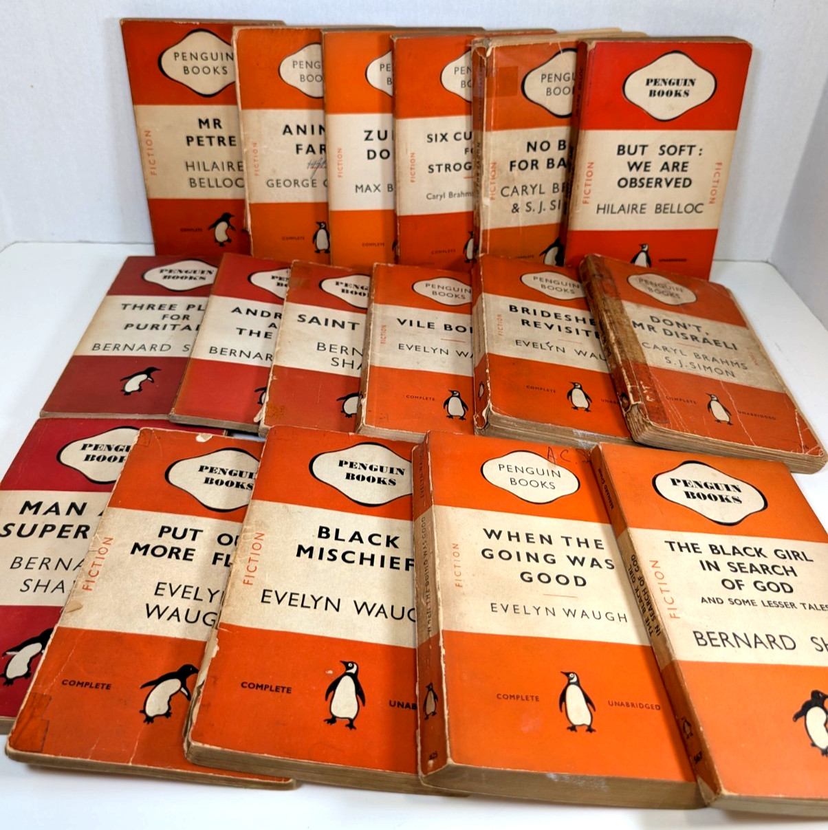 Vintage Penguin Books Lot 49 Orange White Paperback 1940-1960 Classic Literature
