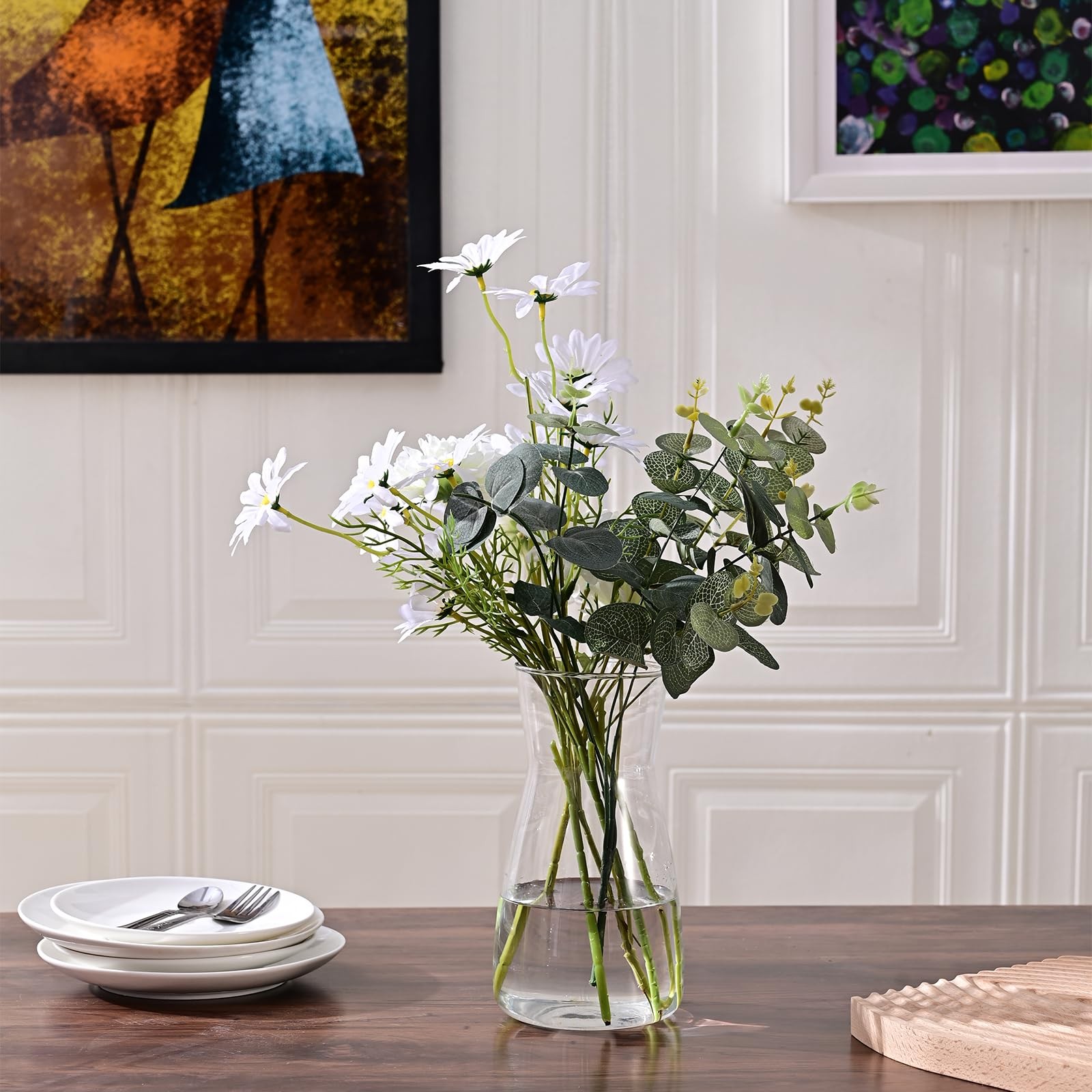 8 inch Clear Glass Flower Vases for Centerpiece Table Home 8 inches, White