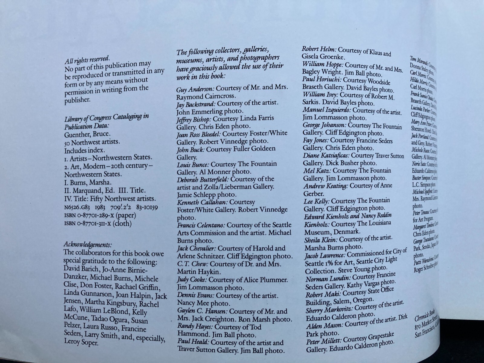 50 Northwest Artists : A Critical Selection… by Bruce Guenther 1983 PB G!