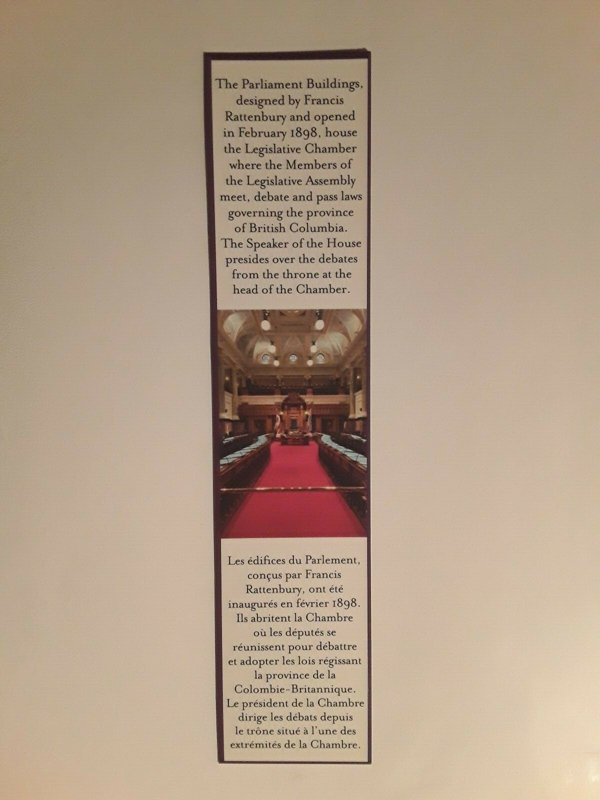 Legislative Assembly of British Columbia LAMINATED BOOKMARK 23cm x 5cm NEW