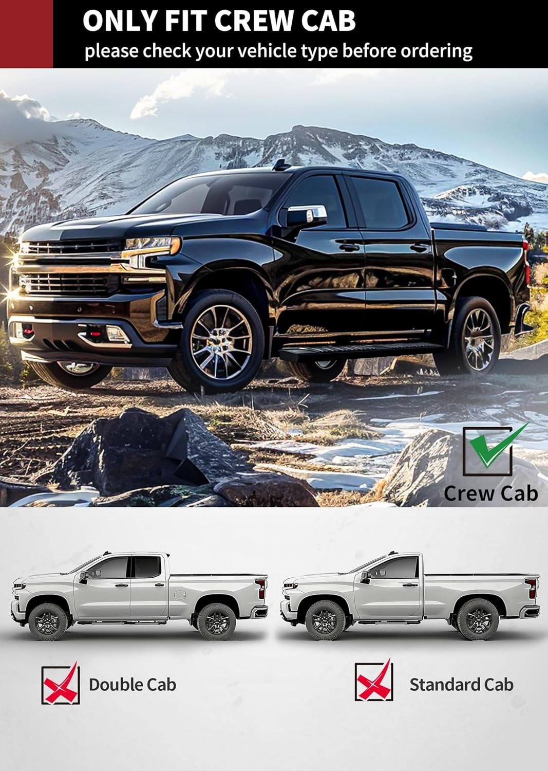 6.5 Inches Running Boards Compatible with 2019-2026 Chevy Silverado/Gmc Sierra 1