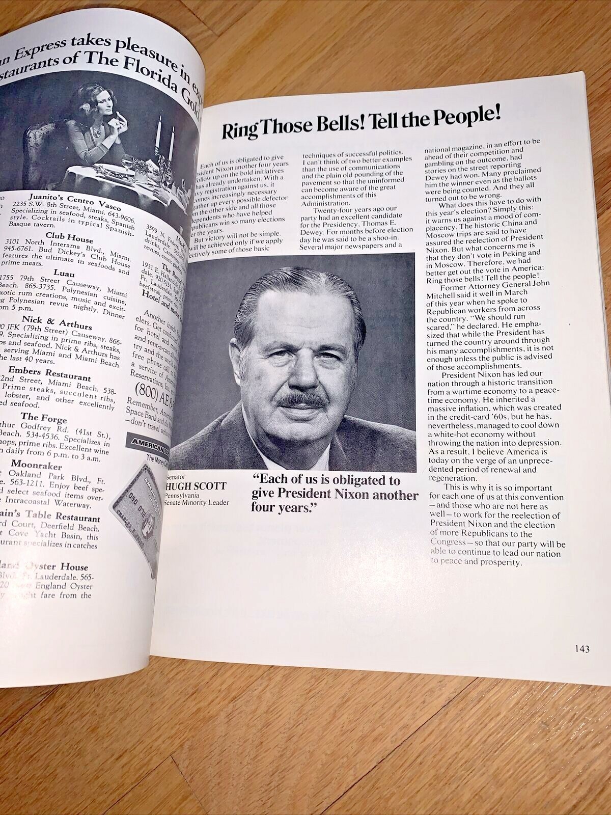 1972 REPUBLICAN NATIONAL CONVENTION, Miami Beach OFFICIAL PROGRAM 288 pages