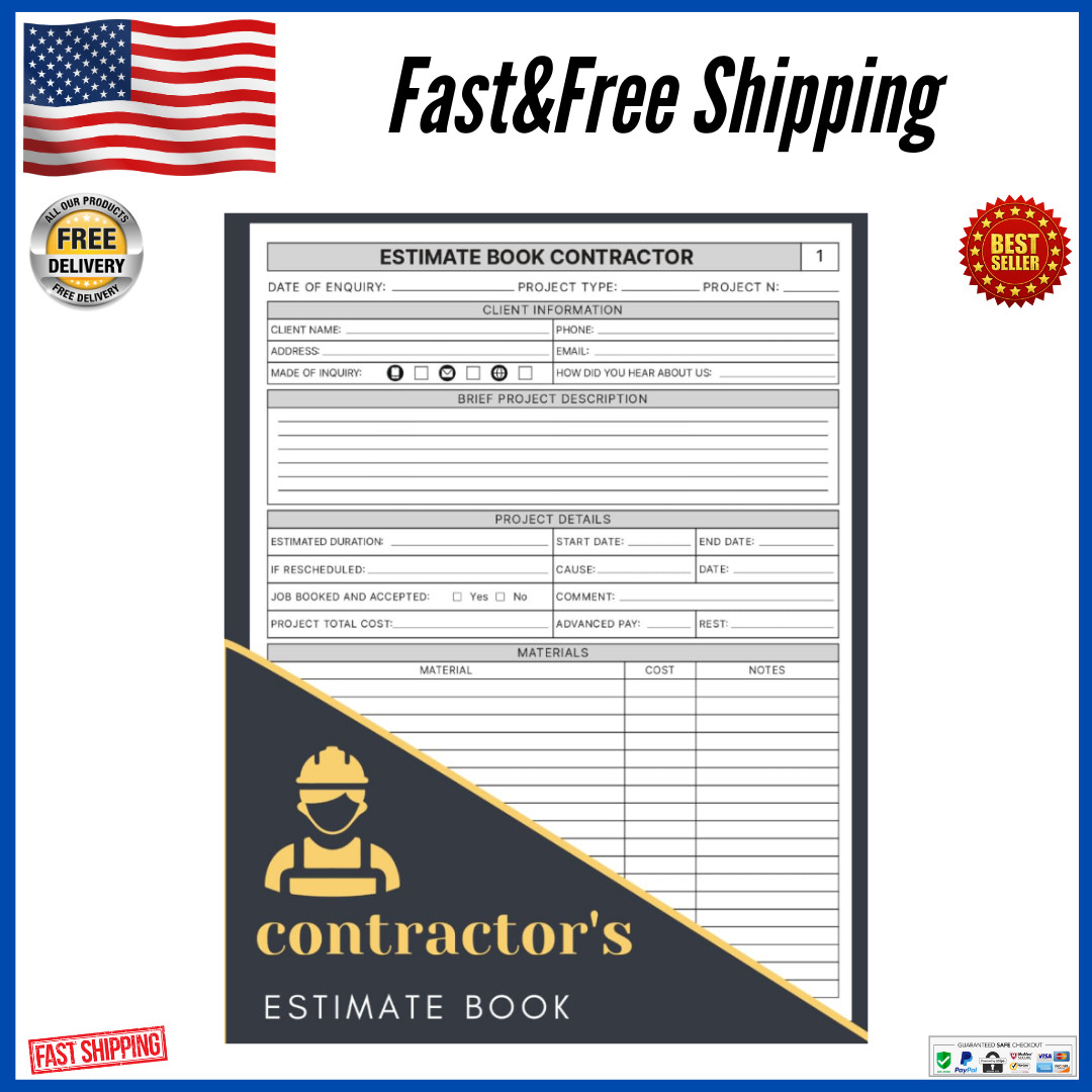 Estimate Book Contractor: Job Estimate Quote Record Book With Client Contact Log