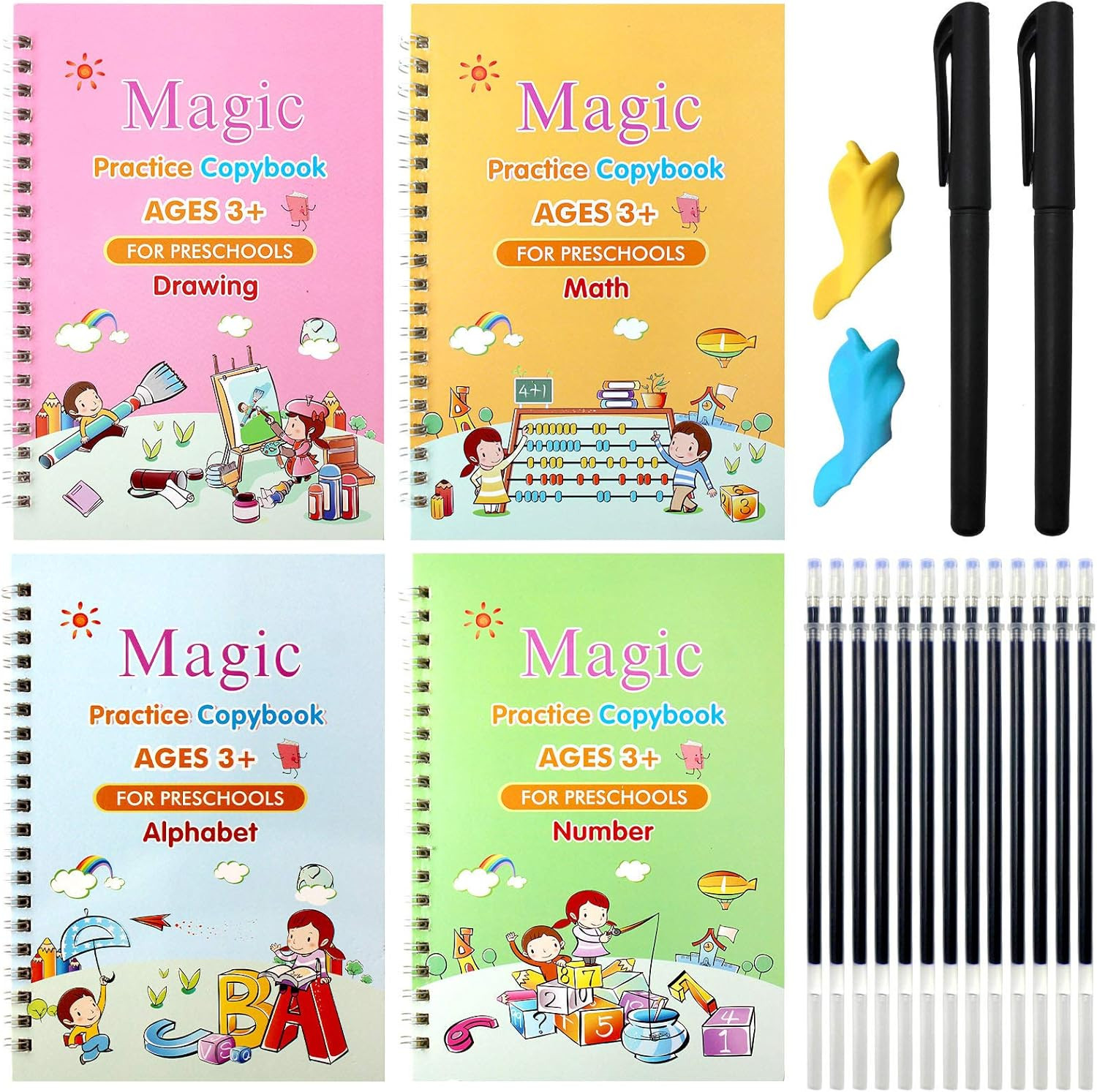4PCS Grooved Handwriting Practice for Kids Age 3-5 Preschool Children, Reusable