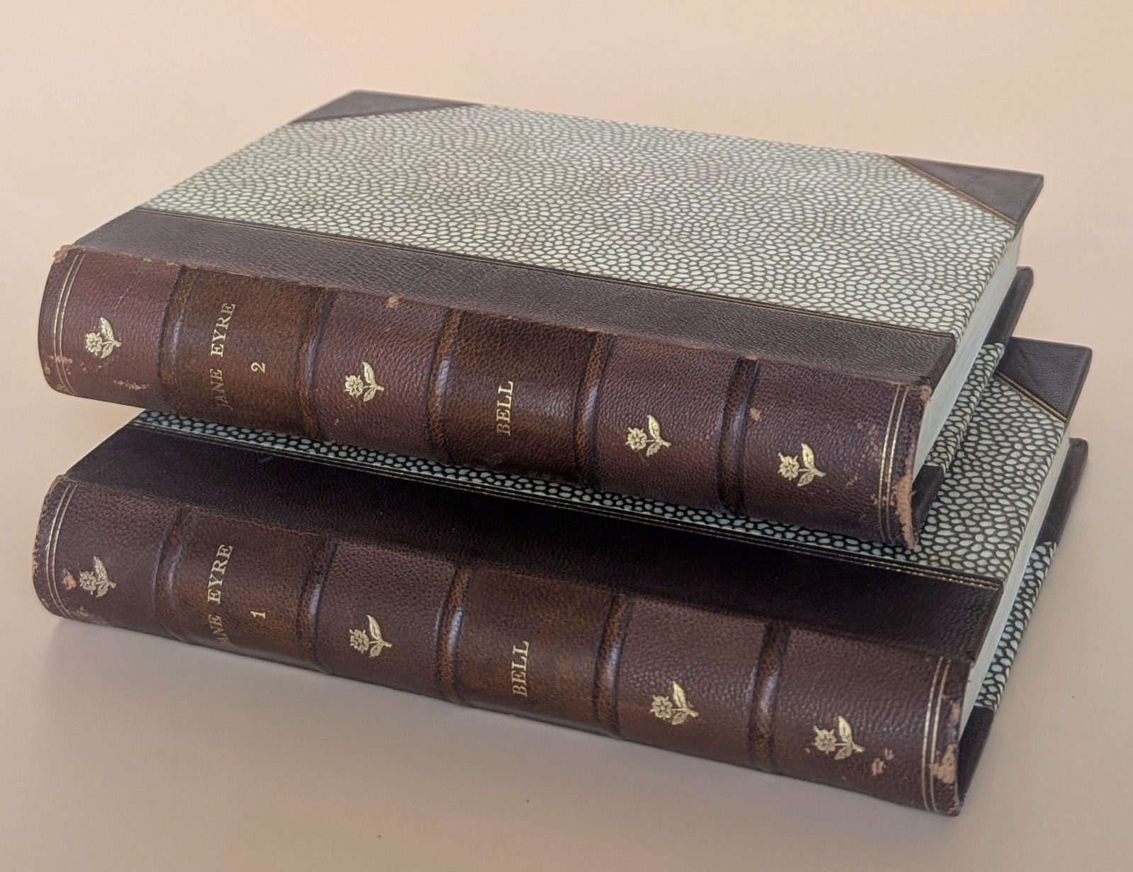 1850 Jane Eyre Currer Bell Fine Leather Binding 2 Vol Tauchnitz Set