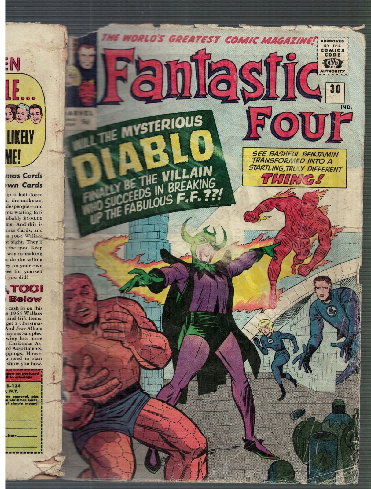 Marvel Comics Fantastic Four 30 G 2.0 1964 1st Appearance Diablo