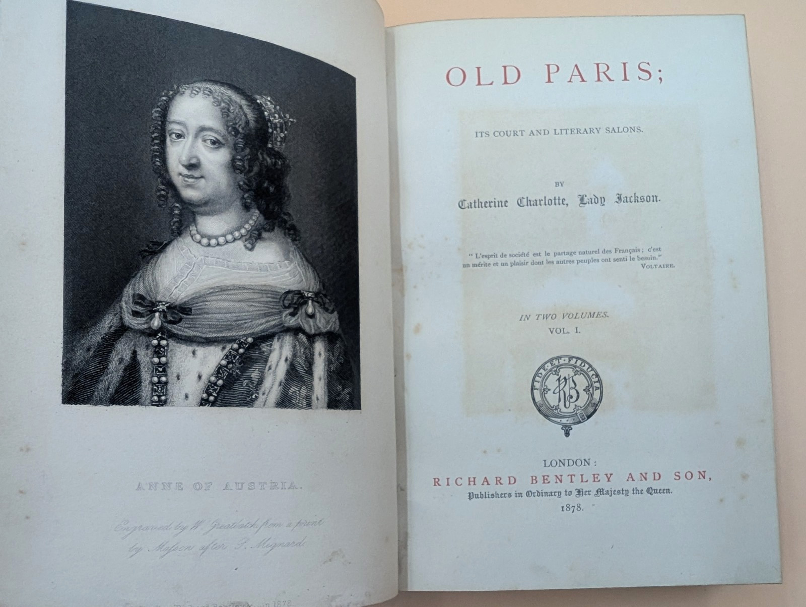 Old Paris 1878 2 Vol Set Catherine Charlotte Lady Jackson Fine Binding