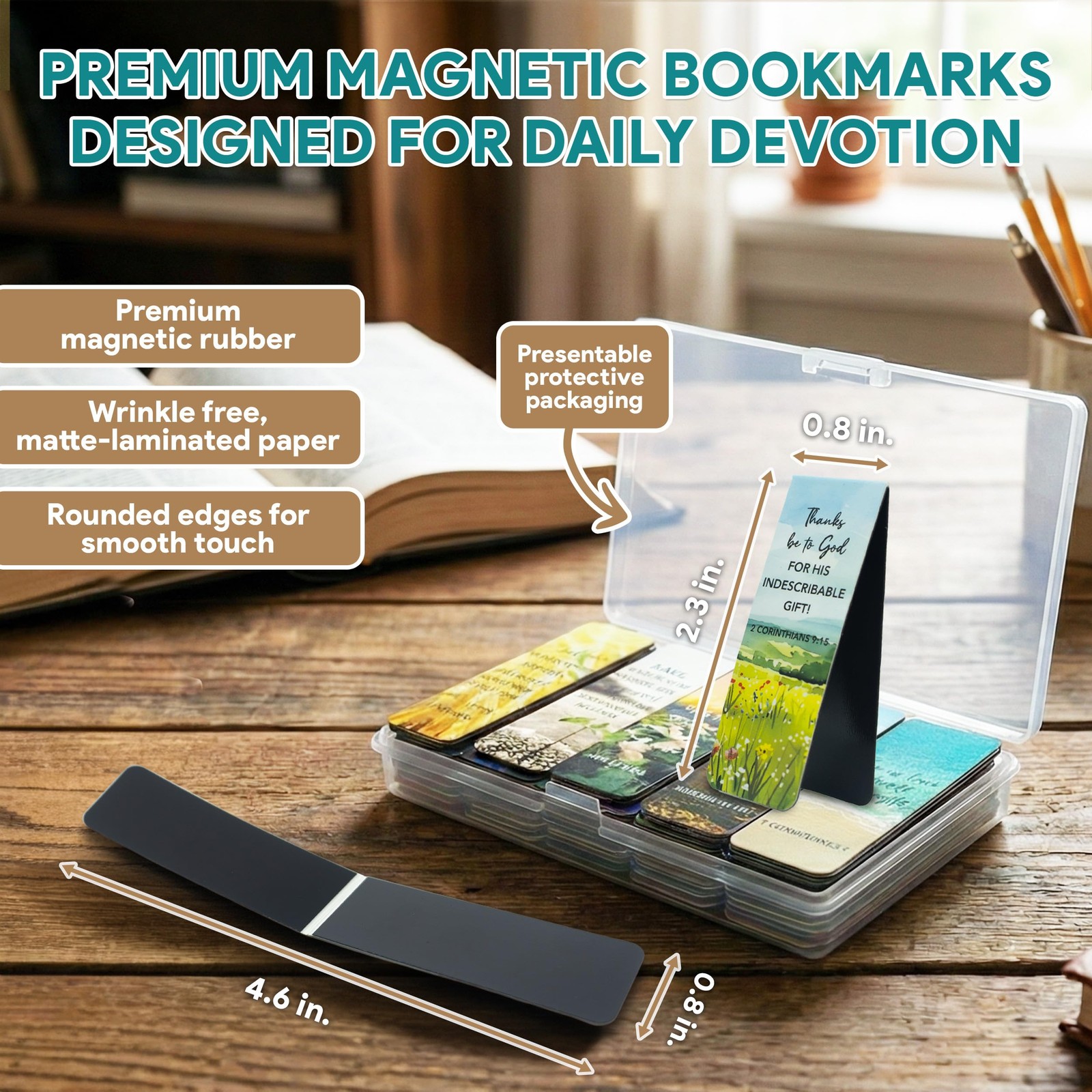 Decorably 50 Pack 0.8×2.3in Bible Religious Magnetic Bookmarks, Unique Gold