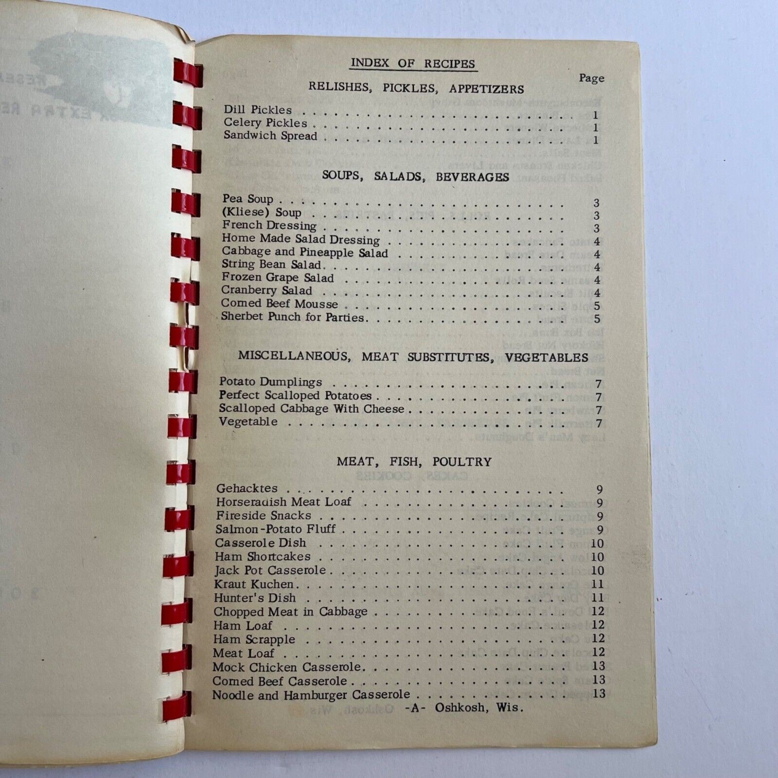 Vintage 1953 Cookbook Personal Recipes from Oshkosh WI Spiral Bound Paperback