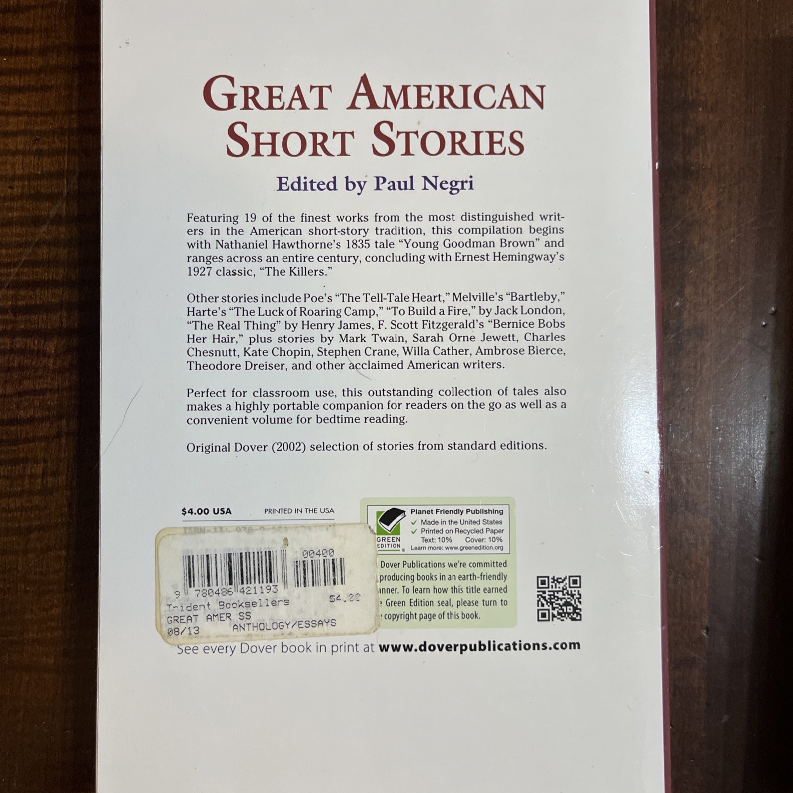 Great American Short Stories by Paul Negri (2002, Trade Paperback)