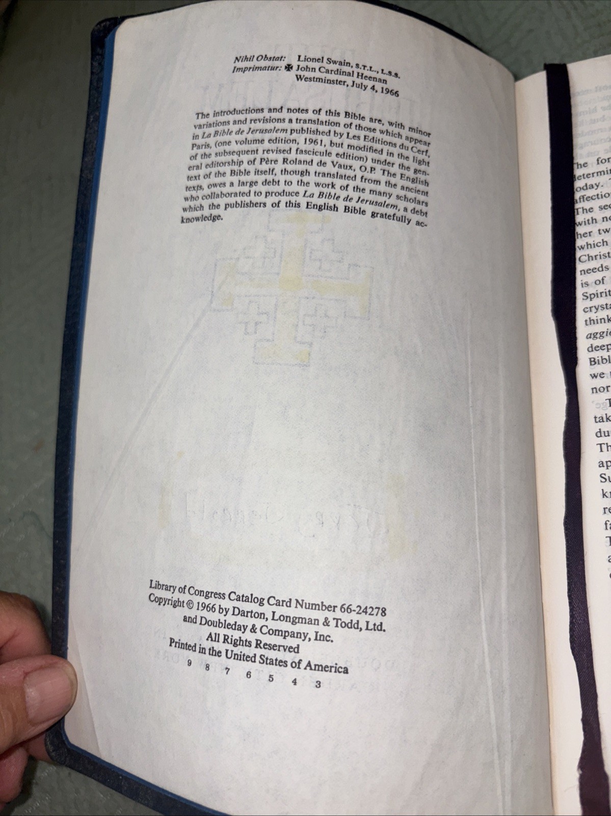The Jerusalem Bible 1966 Doubleday Blue Faux Leather