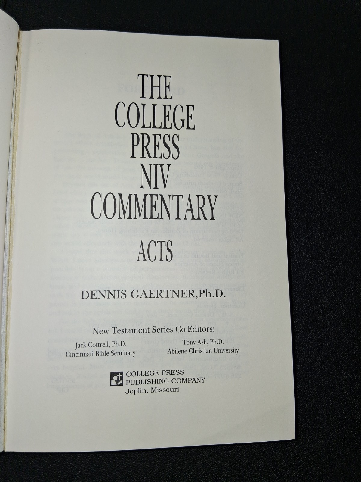 Acts (The College Press Niv Commentary) Hardcover Dennis Gaertner Dust Jacket HB