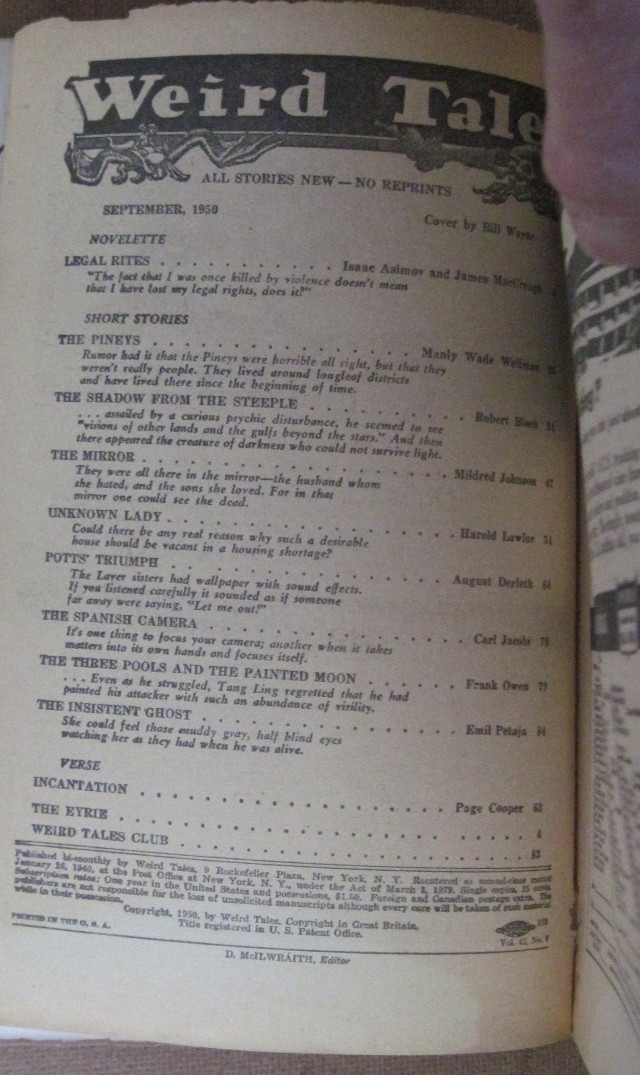 Weird Tales September 1950 / Asimov / Bloch / Jacobi (G) c30