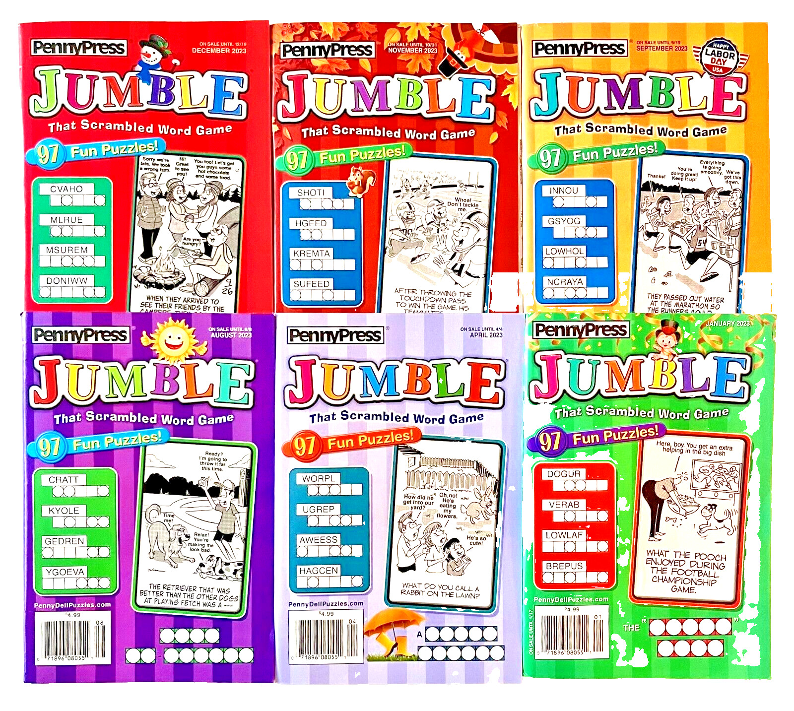 NEW Lot 6 Penny Press Dell Jumble Word Scramble Puzzle Books 97 Puzzles Each!