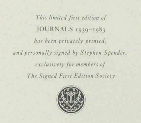 Signed Stephen Spender 1st Edition/1st Printing LEATHER Journals 1939-1983 Poet
